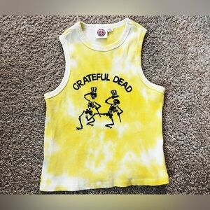Grateful Dead Yellow Tie-Dye Crop Tank Top Boho Festival Casual Spring Summer